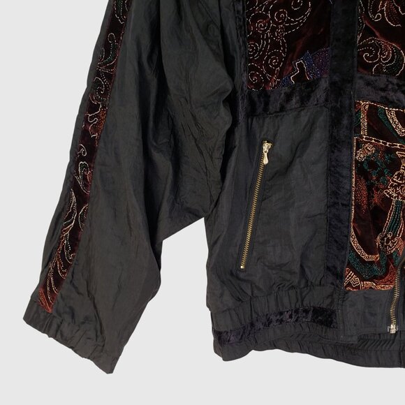 Vintage Reversible Velvet Embroidered Bomber Jacket Wmns L Boho Patchwork 80s 90 - Picture 6 of 9